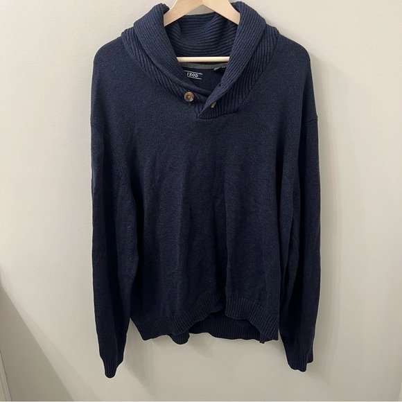 Izod men’s tall essential cowl shawl neck button sweater navy | 2XL, 2TG - Picture 2 of 11